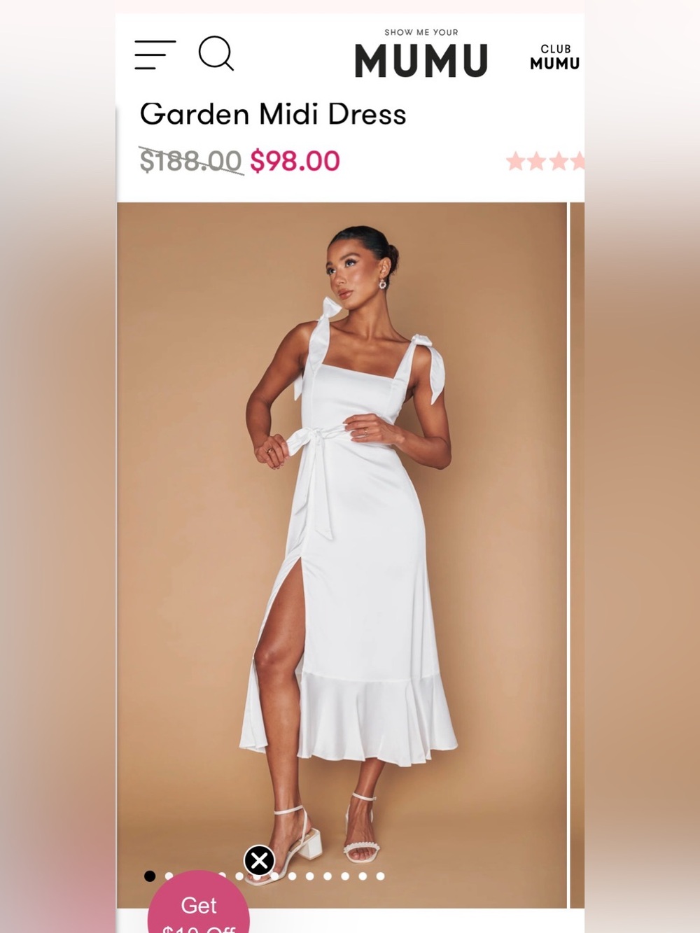 Show Me Your MuMu White Garden Tie-Shoulder Midi Dress